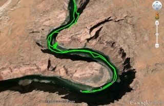 GPX track of colorado river tour in google Earth